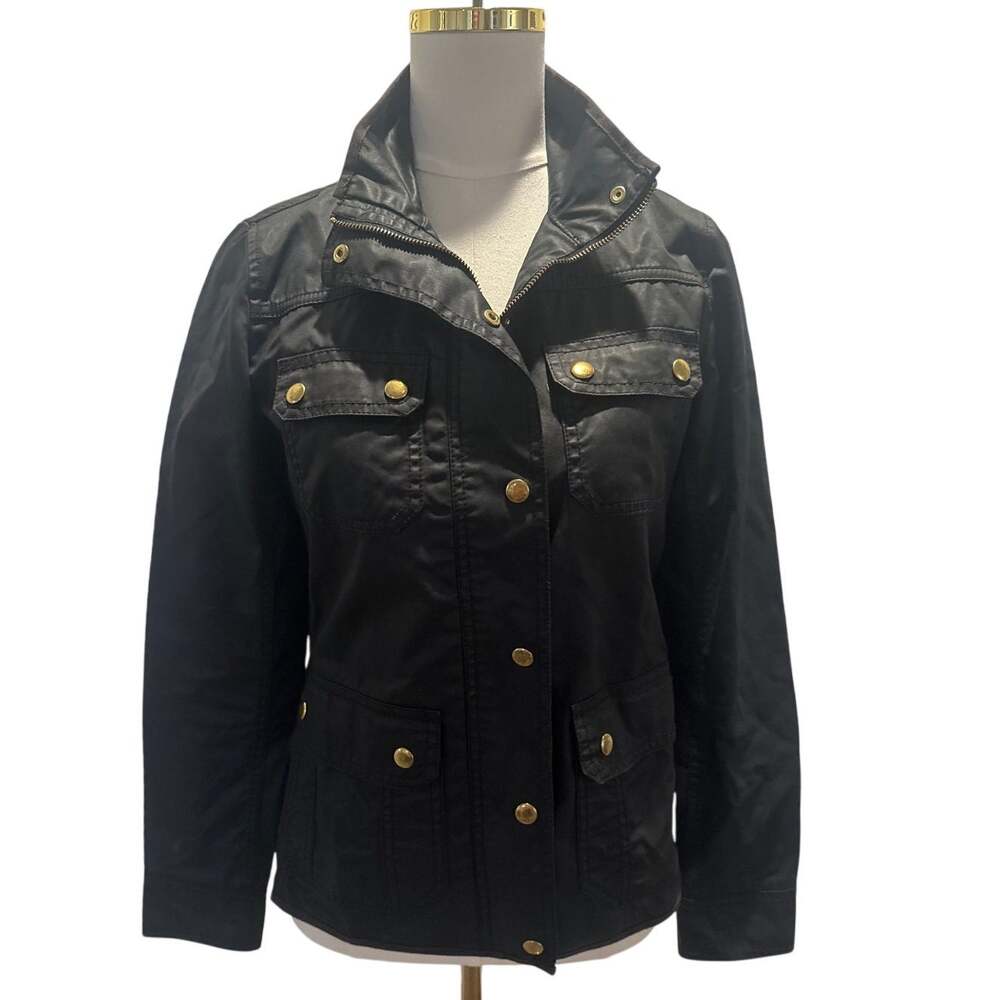 J.Crew The Downtown Field Jacket XS Black Waxed Utility Military Cargo Jacket